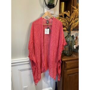 NWT Vince Camuto 100% Cotton Knit Poncho‎ Shrug Shawl Oversized Top Coral 0/S